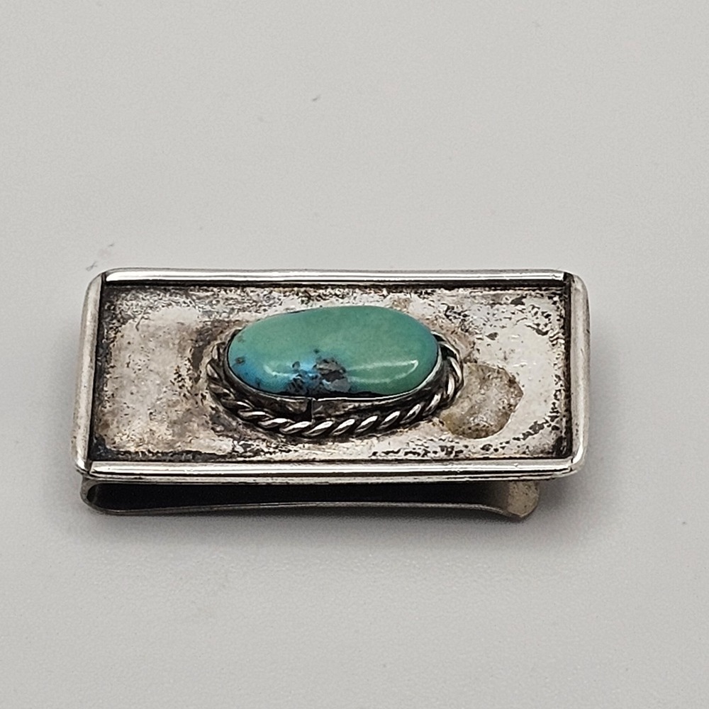 Navajo Sterling Silver Money Clip, Turquoise Stone, Handmade